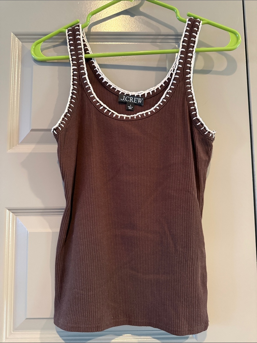 J.Crew Brown Ribbed Tank with White Trim Accent